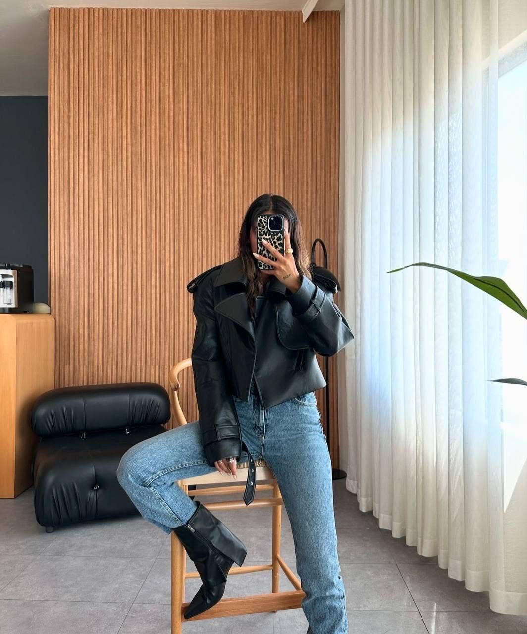 Burgundy and black leather jacket