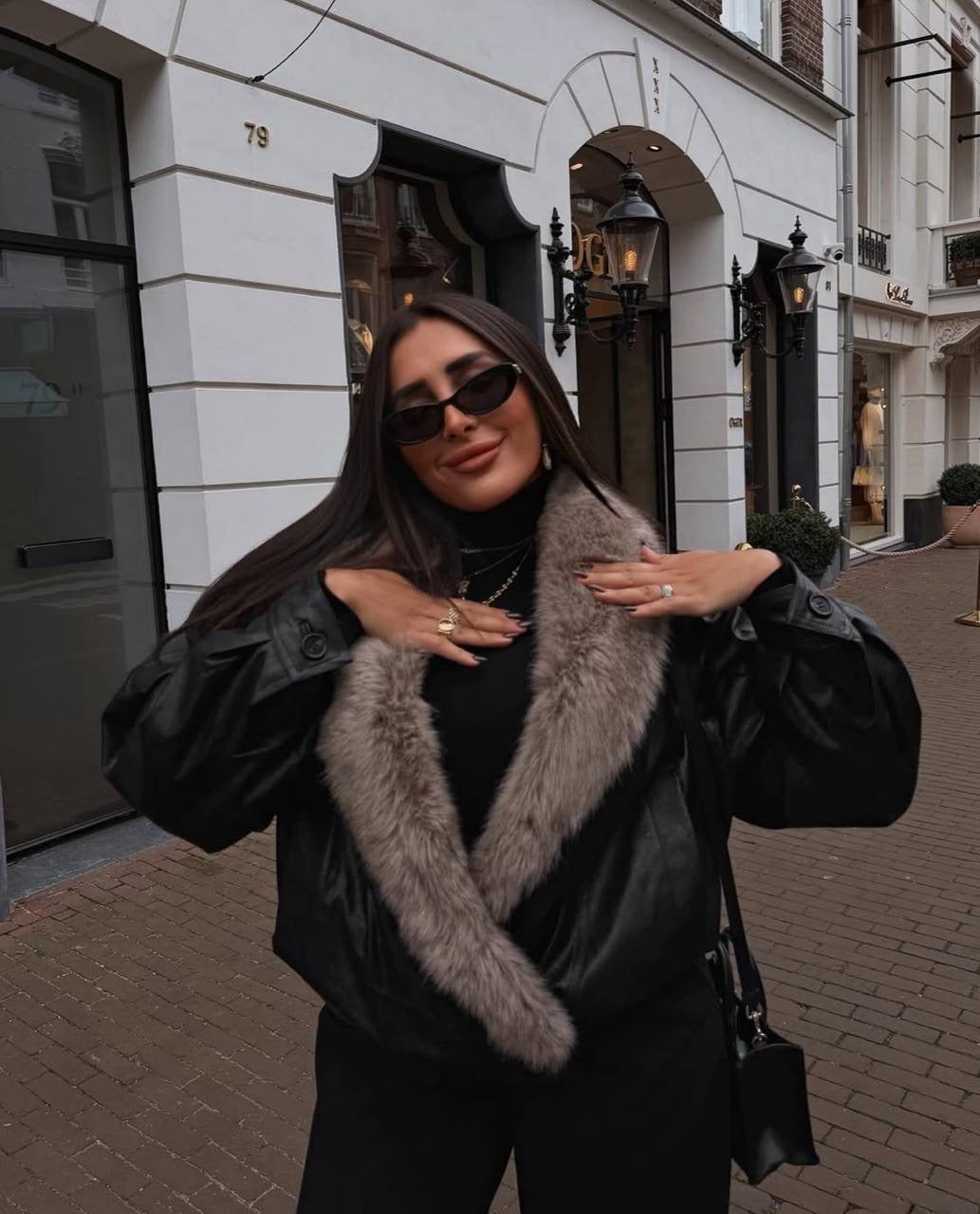 Zara fur leather jacket