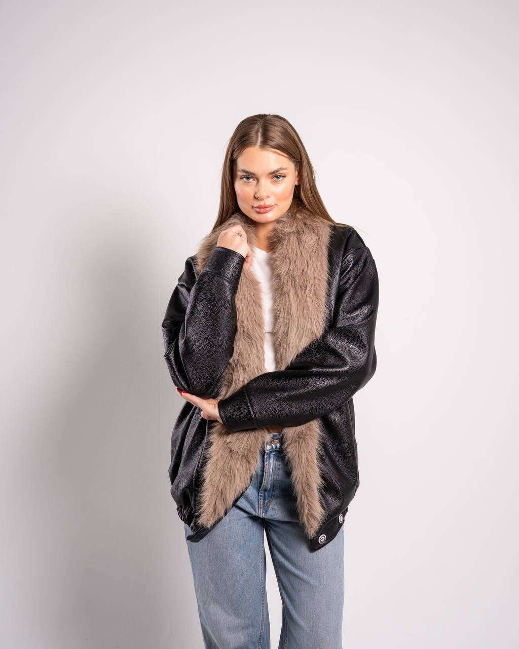 Zara fur leather jacket