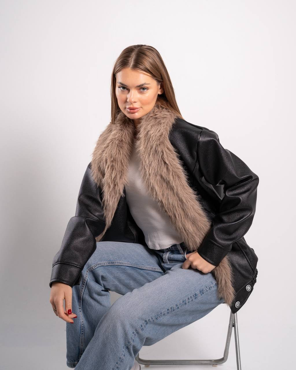 Zara fur leather jacket