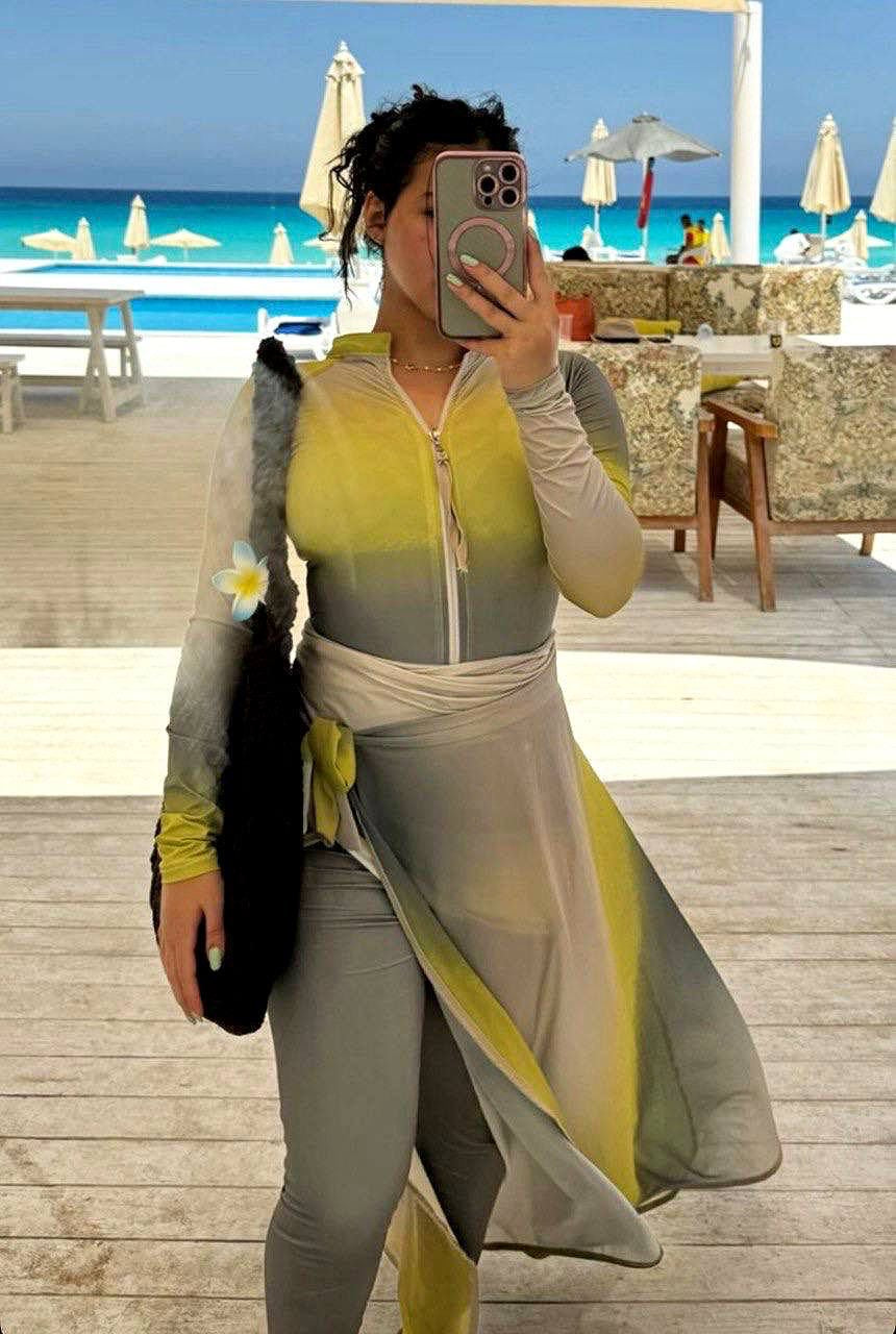 Yellow x dark green swimsuit