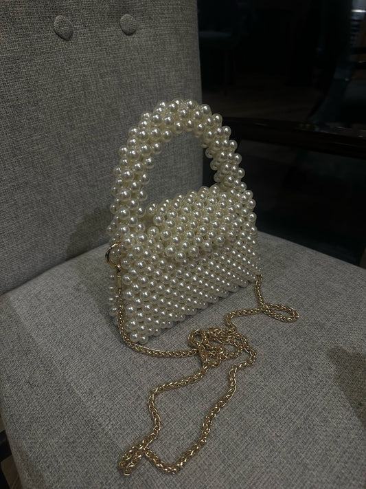 Pearl beaded bucket bag