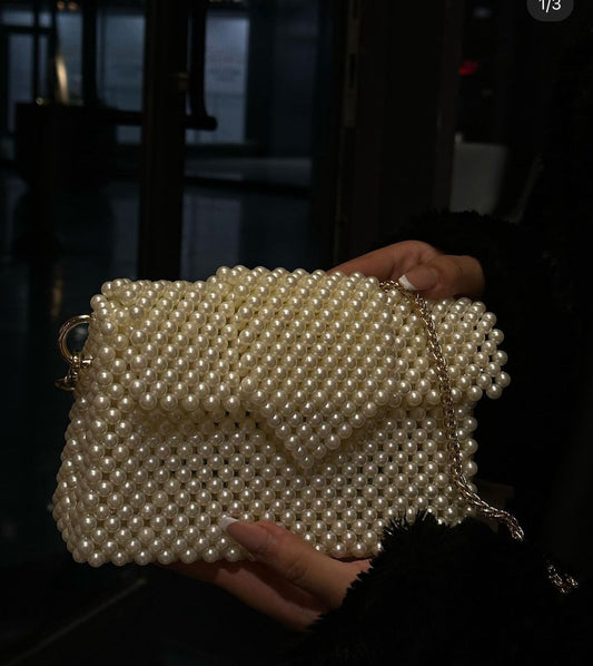 pearl beaded bucket bag