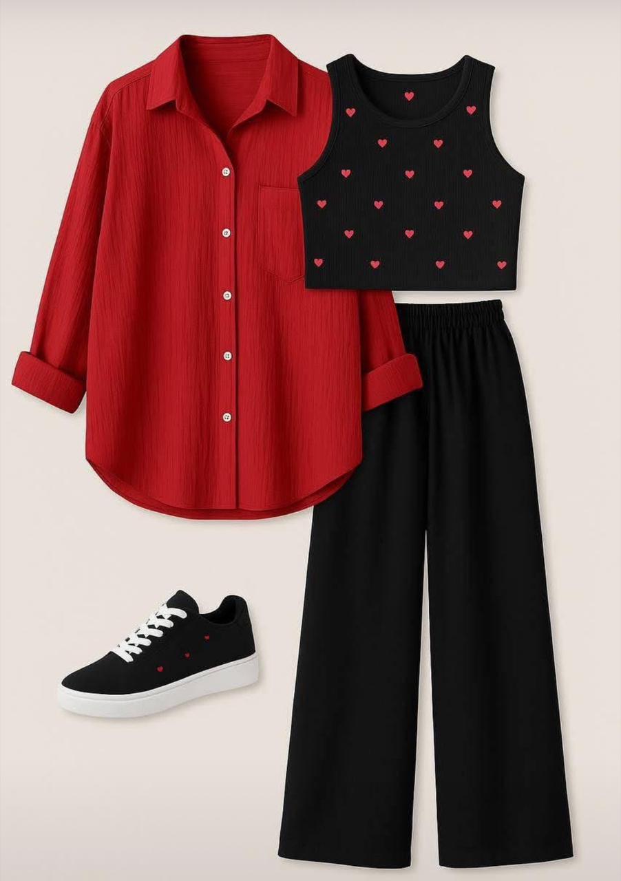 Set ( Linen chemese+ Top+ Linen Pants)