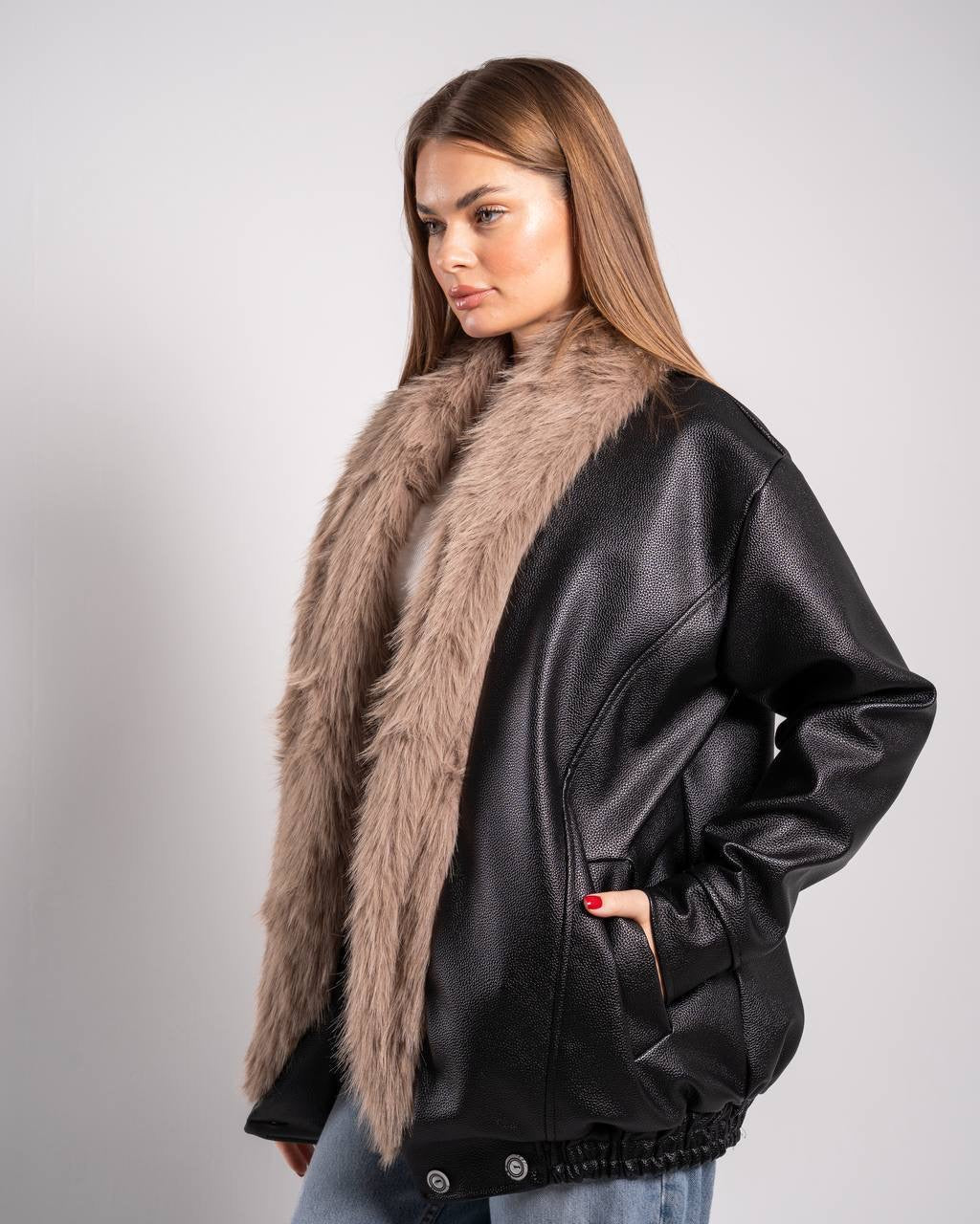 Zara fur leather jacket