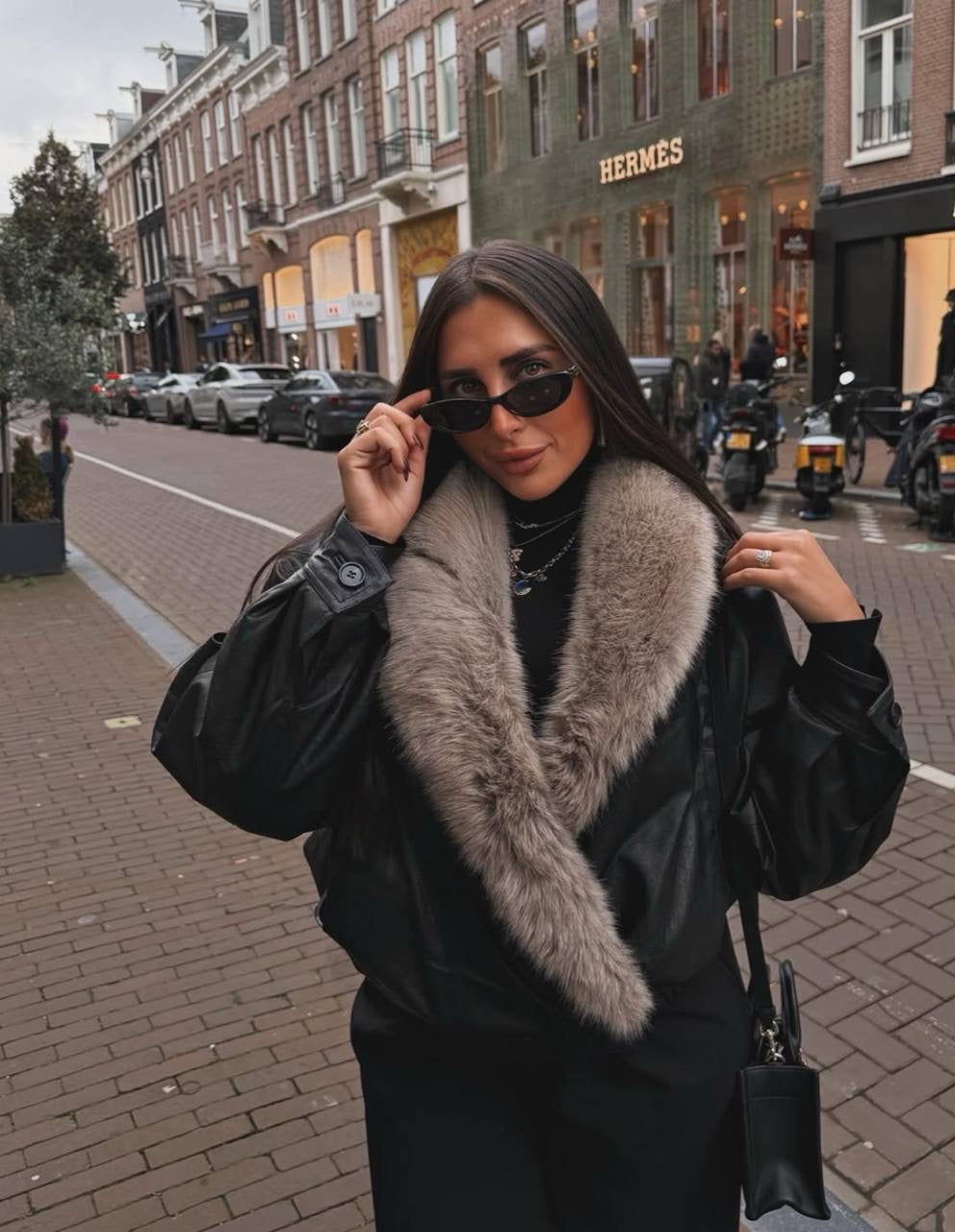 Zara fur leather jacket