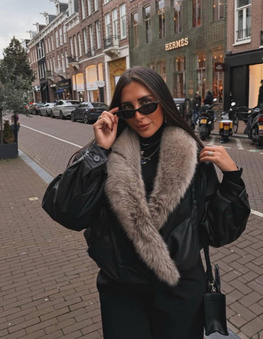 Zara fur leather jacket