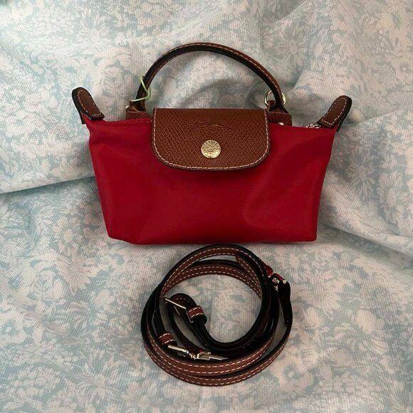 Red Longchamp mirror bags